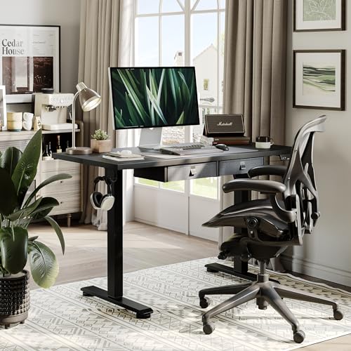 White 63 x 24 Inches Adjustable Height Electric Standing Desk with 2 Drawers L408