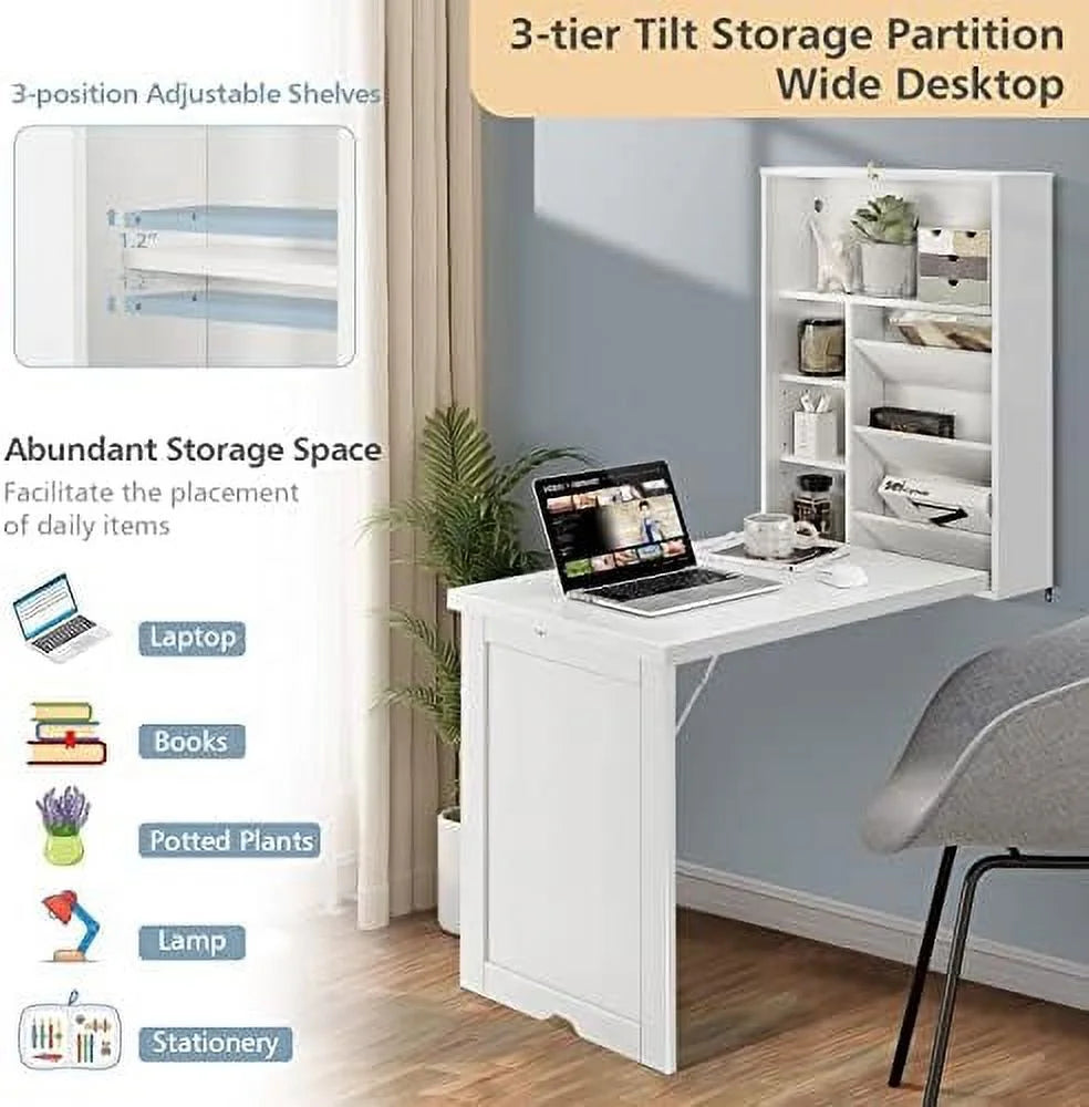Wall Mounted Folding Desk with Adjustable Shelves T723