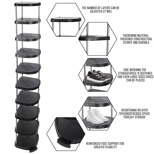 10 Tier Black Tall Narrow Shoe Rack Cabinet U70702
