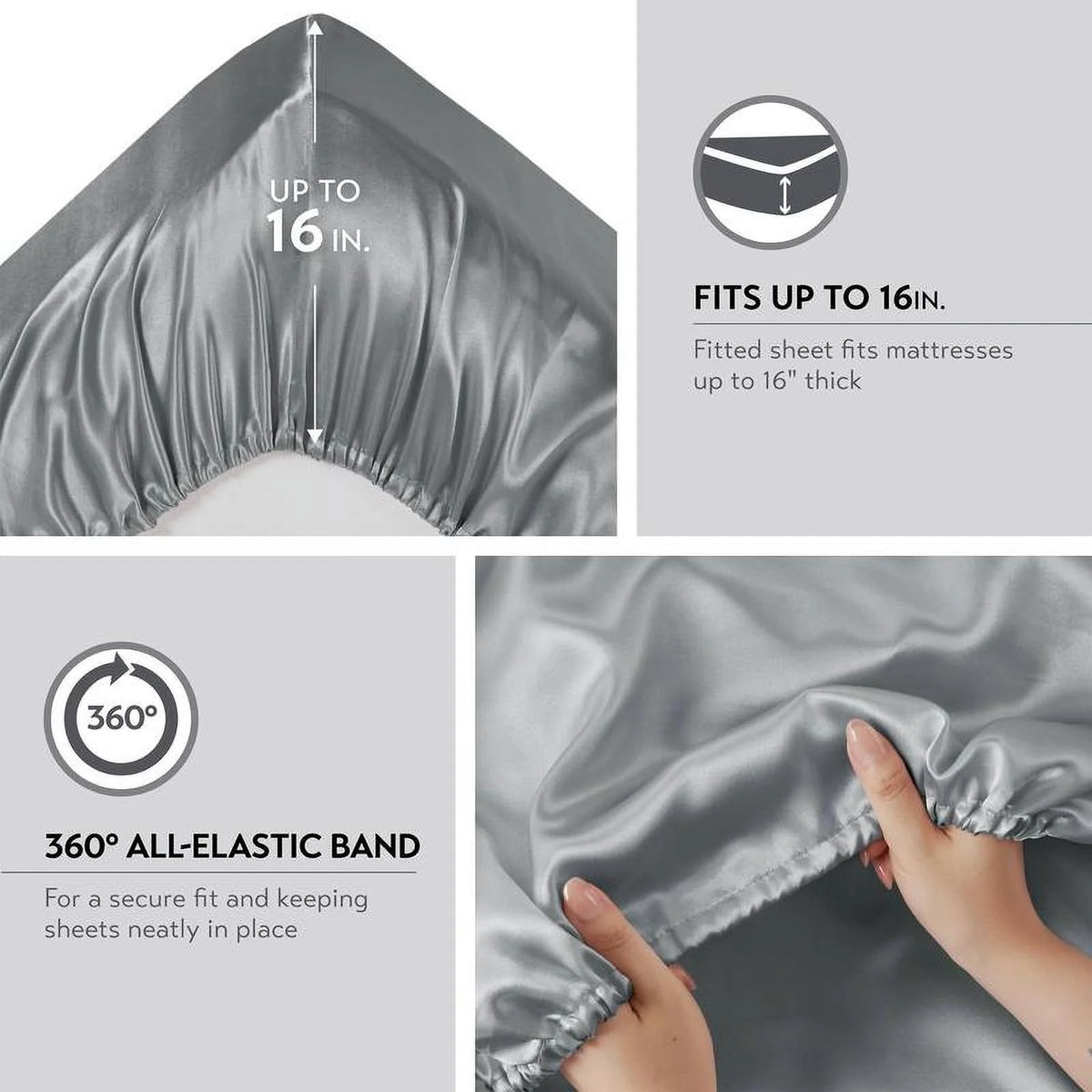 6 Piece Satin Sheet Set with Flat Sheet, Fitted Sheet, 4 Pillowcases Y582434