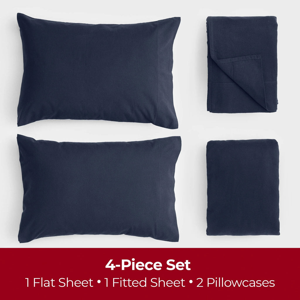 4 Piece Cotton Flannel Deep Pocket Queen Bed Sheet Set A436280