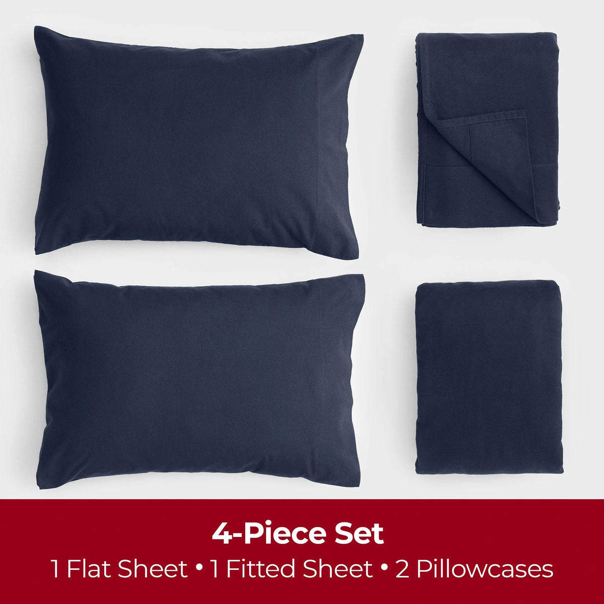 4 Piece Cotton Flannel Deep Pocket Queen Bed Sheet Set A436280