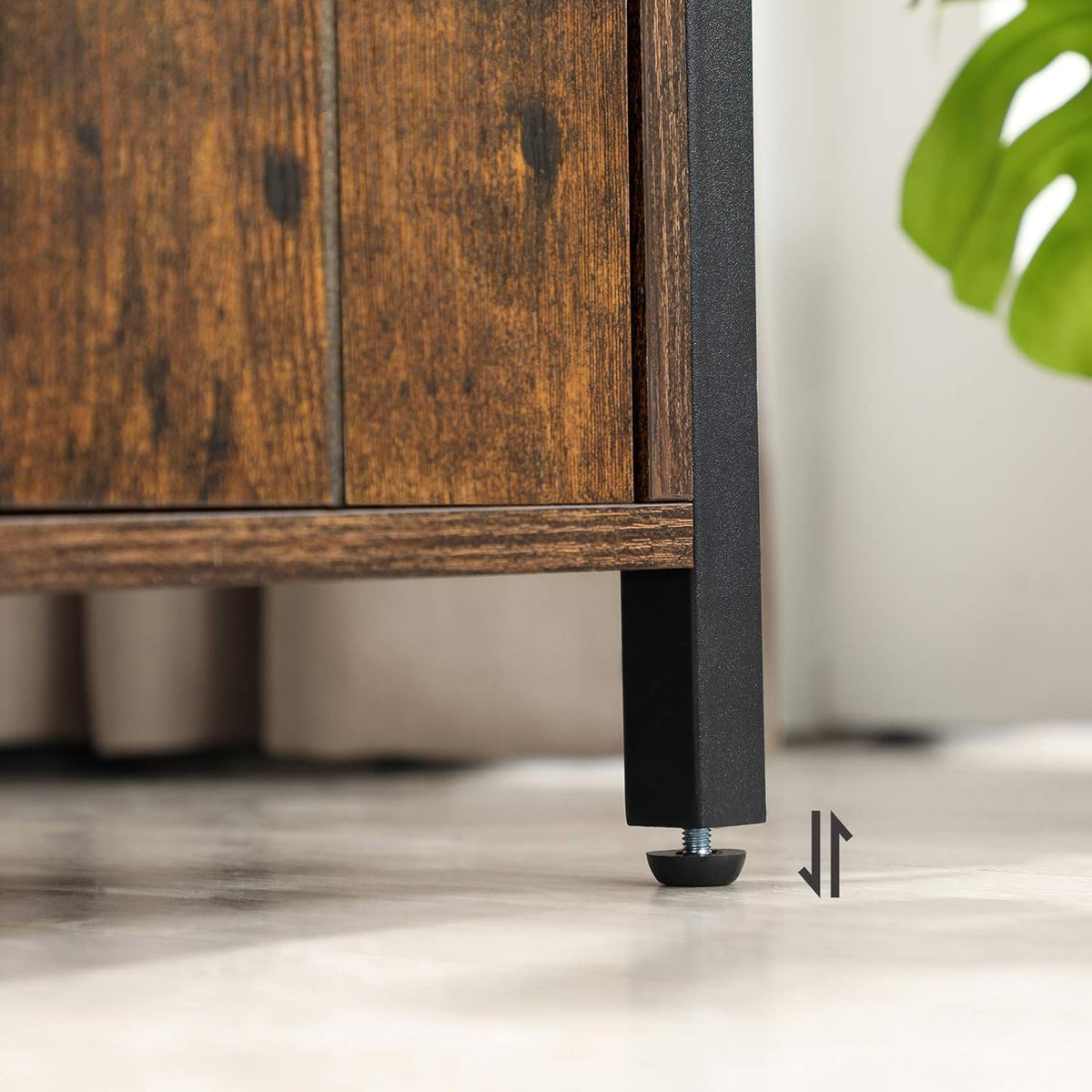 Rustic Brown and Black Nightstand with Open Shelf and Storage Cabinet M39824
