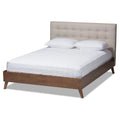 Mid-Century Wood Tufted Platform Bed, King, Beige/Brown I1741