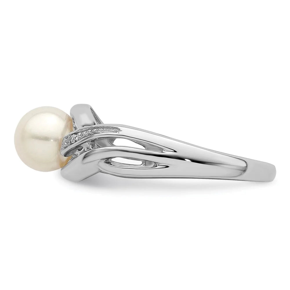925 Sterling Silver Diamond and Pearl Ring Size 7 V843861