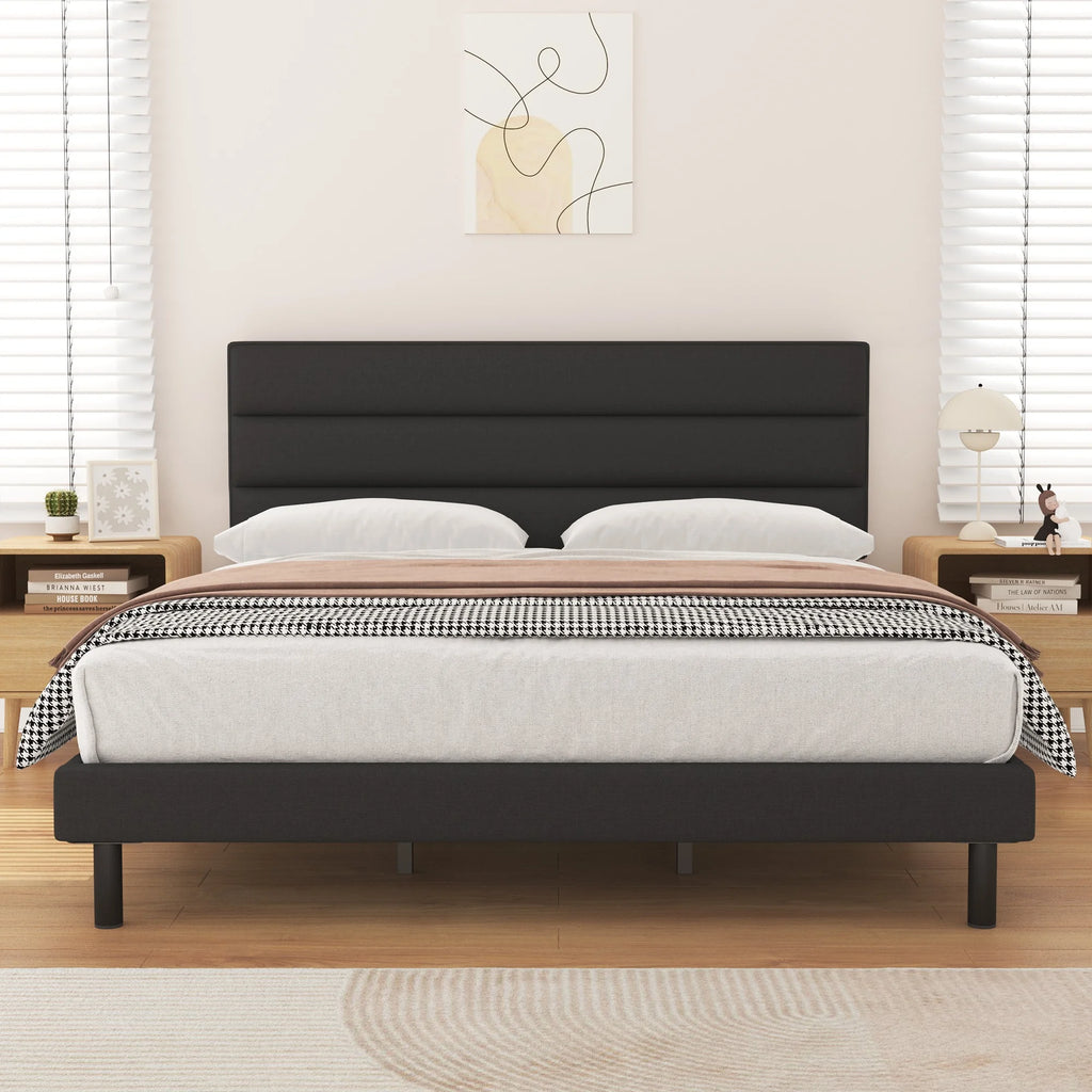 Queen Size Wingback Fabric Upholstered Bed Frame U81451