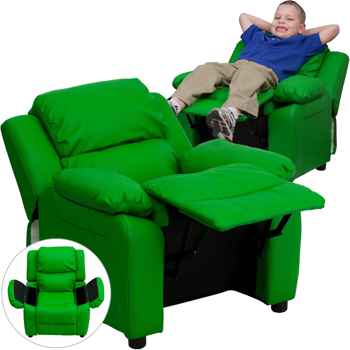 Purple Vinyl Kids Recliner with Storage Arms E381