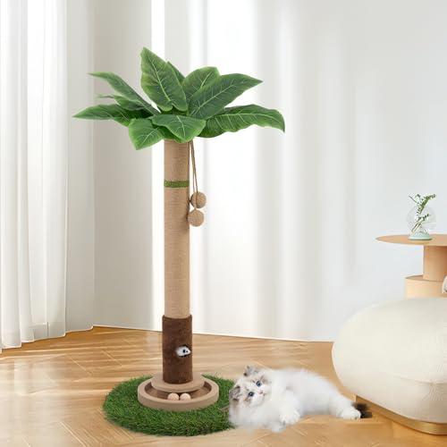 Cat Scratching Post 35'' Tall Cat Scratcher Tree Tower with Cat Toy Mouse Hole and Interactive Wooden Ball N292503