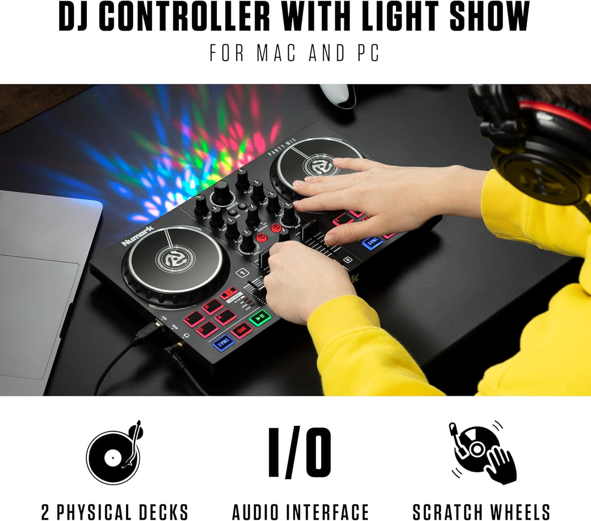 DJ Controller, DJ Headphones, DJ Monitor Speakers with Party Lights M213