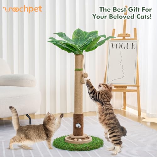 Cat Scratching Post 35'' Tall Cat Scratcher Tree Tower with Cat Toy Mouse Hole and Interactive Wooden Ball N292503