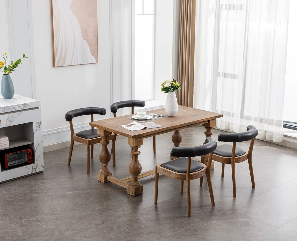 Black PU Upholstered Wooden Dining Chairs Set of 2 B9078