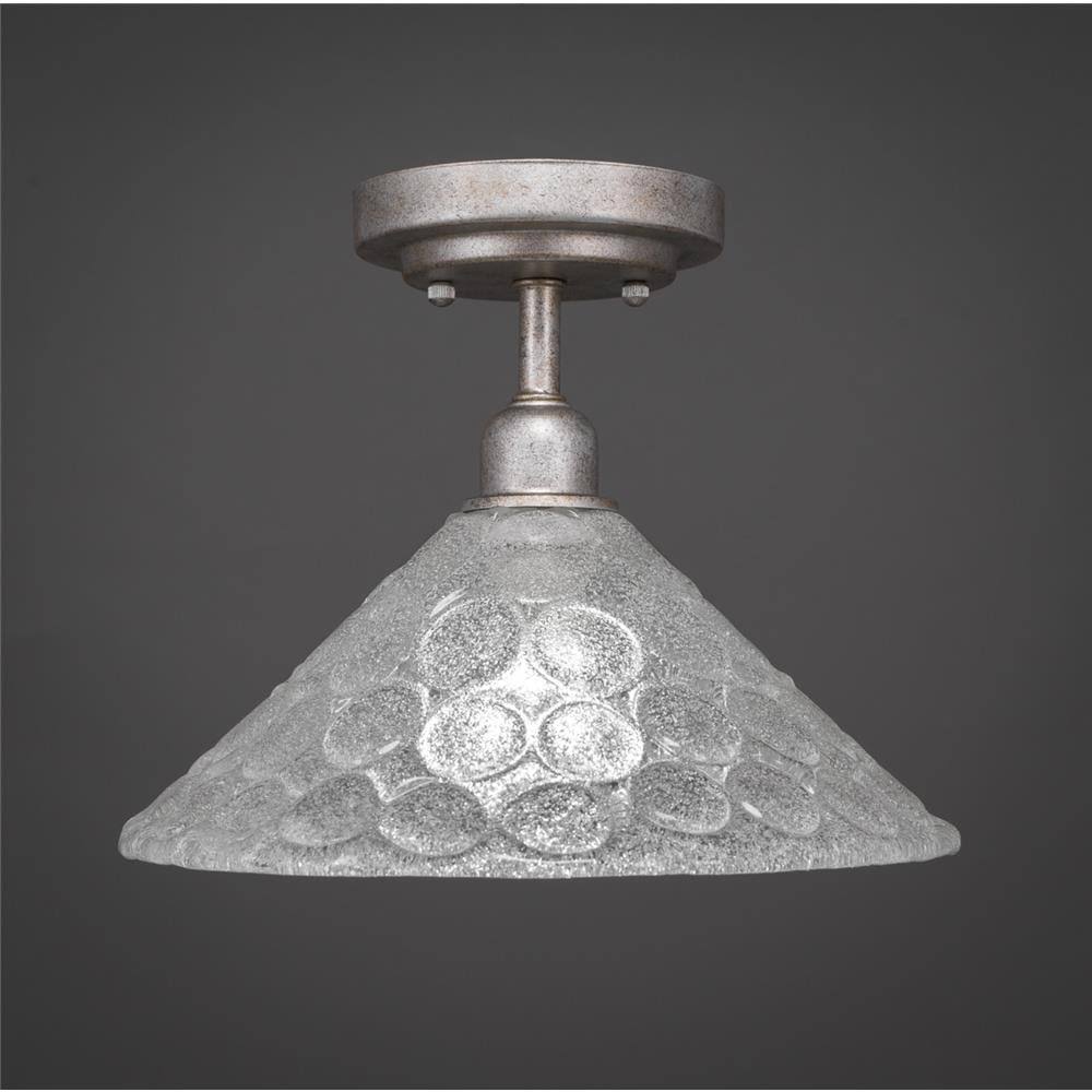 Vintage 12 inch One Light Semi-Flush Mount Aged Silver Finish with Italian Bubble Glass D386