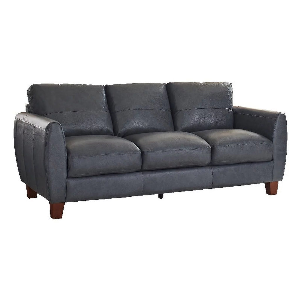 Blue Leather & Hardwood Sofa V911248