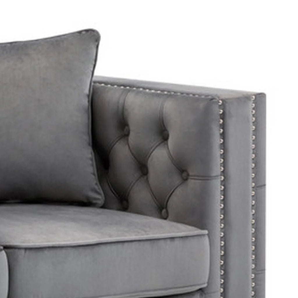 Gray Velvet Chesterfield Loveseat L9770
