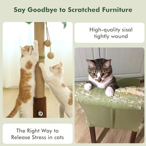 Cat Scratching Post 35'' Tall Cat Scratcher Tree Tower with Cat Toy Mouse Hole and Interactive Wooden Ball N292503