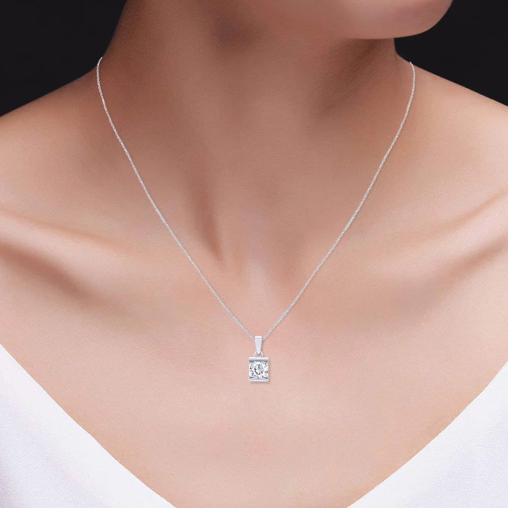 14K Solid White Gold 1ct Lab Created Moissanite Solitaire Pendant Necklace A3327
