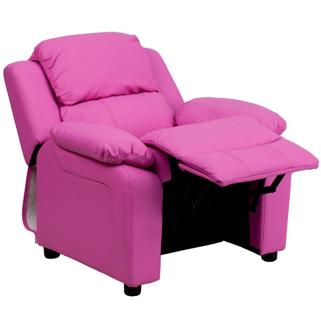 Purple Vinyl Kids Recliner with Storage Arms E381