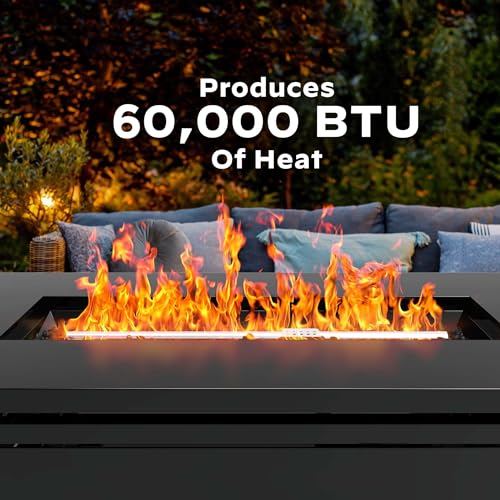 42 Inch 60,000 BTU Propane Gas Fire Pit Table with Steel Lid and Lava Rock O64892