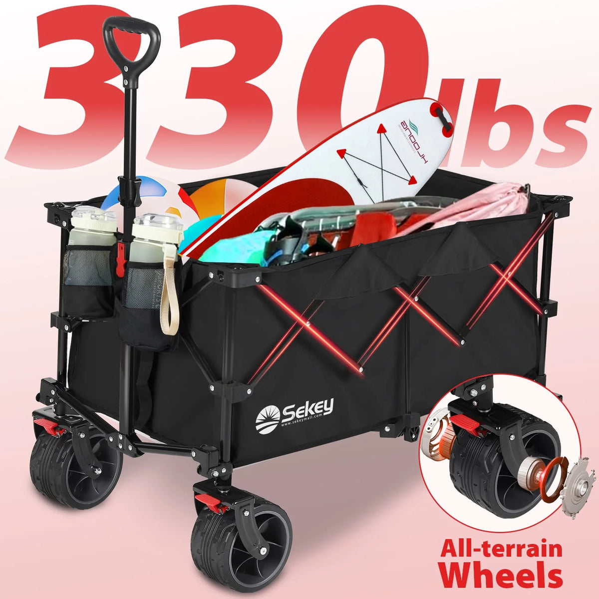 200L Heavy Duty Foldable Wagon with All-Terrain Wheels, Black G6496