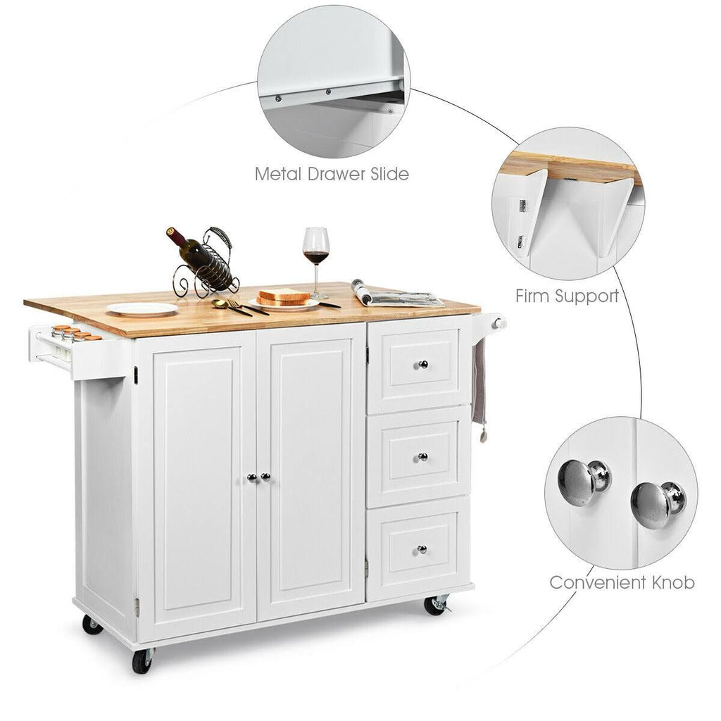 White Drop-Leaf Kitchen Island Cart Y292