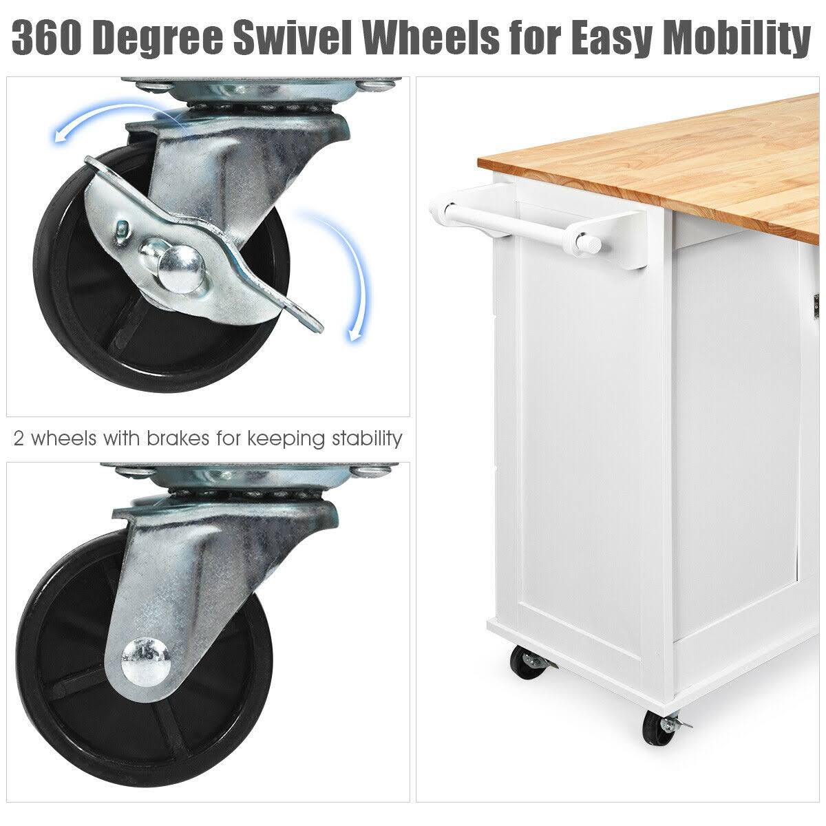 White Drop-Leaf Kitchen Island Cart Y292