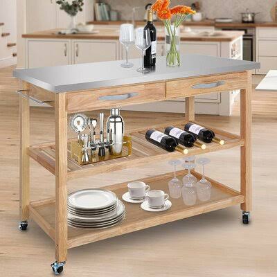 Moveable Kitchen Cart with Stainless Steel Top Y63124