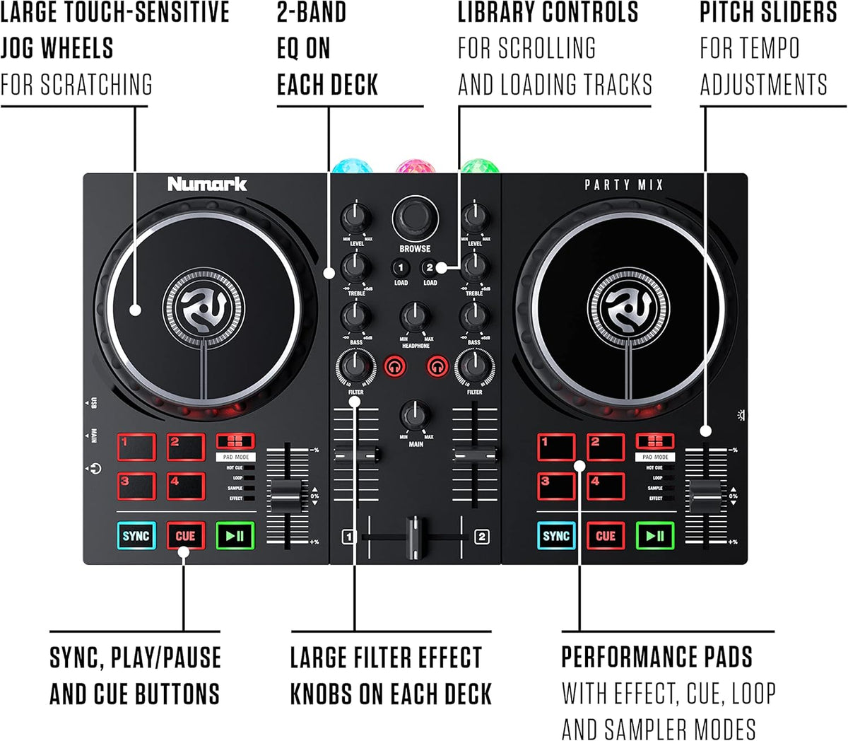 DJ Controller, DJ Headphones, DJ Monitor Speakers with Party Lights M213