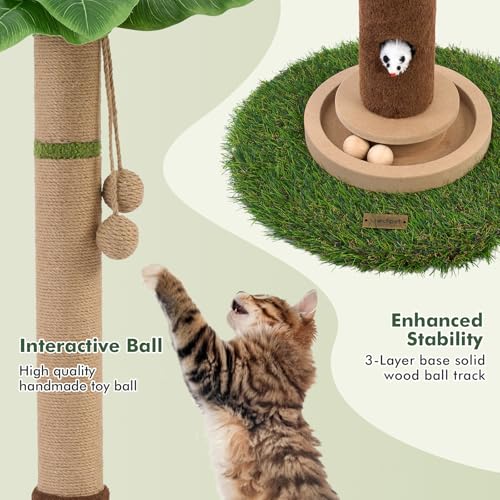 Cat Scratching Post 35'' Tall Cat Scratcher Tree Tower with Cat Toy Mouse Hole and Interactive Wooden Ball N292503