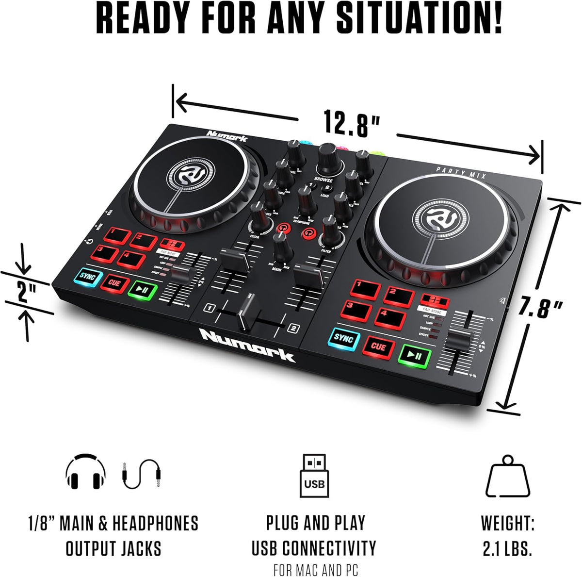 DJ Controller, DJ Headphones, DJ Monitor Speakers with Party Lights M213