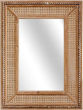 Boho Rattan Wall Mirror Wooden Framed Rectangle Mirror 24.21" x 1.18" x 32.28" N5506