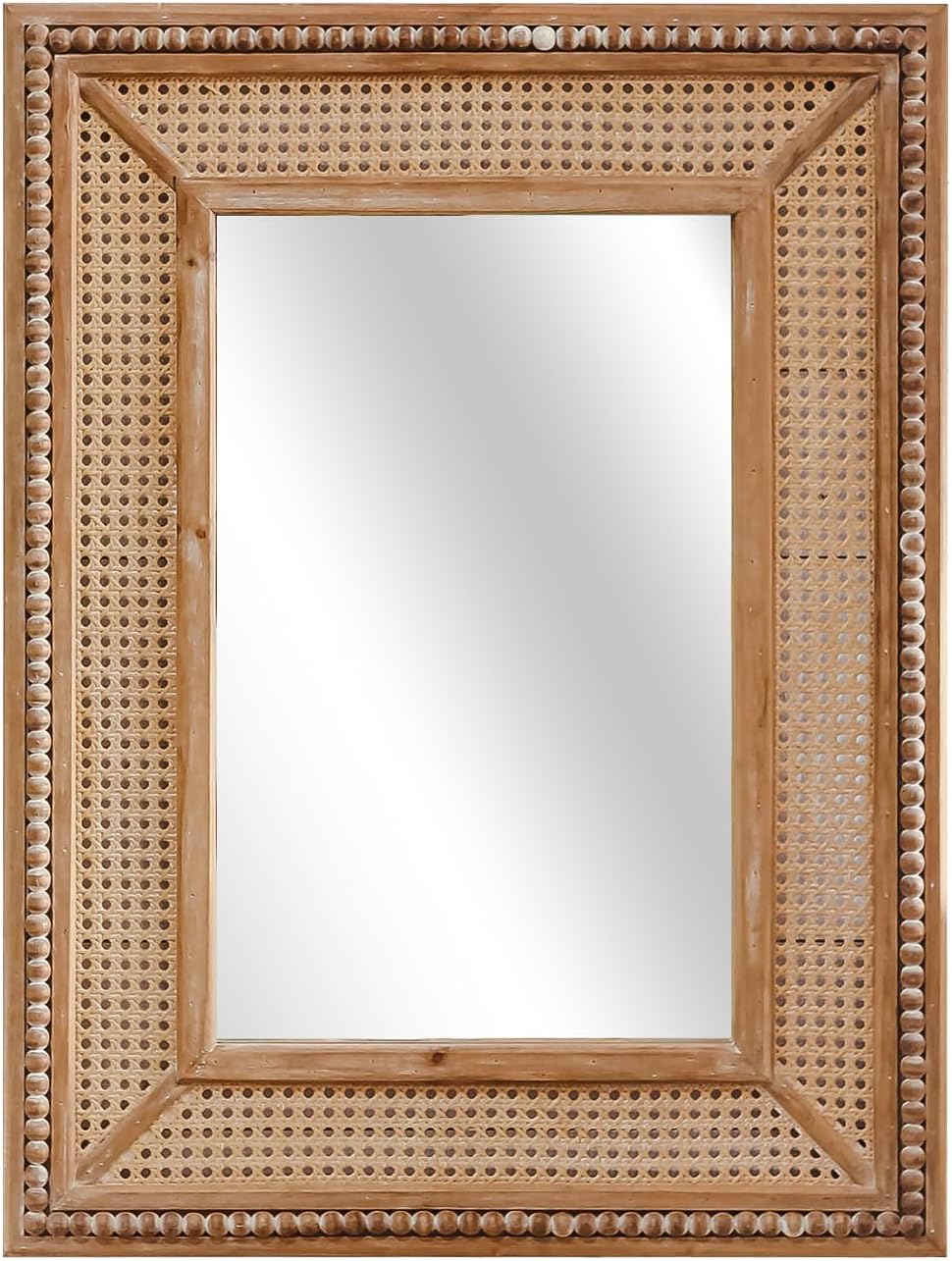 Boho Rattan Wall Mirror Wooden Framed Rectangle Mirror 24.21" x 1.18" x 32.28" N5506