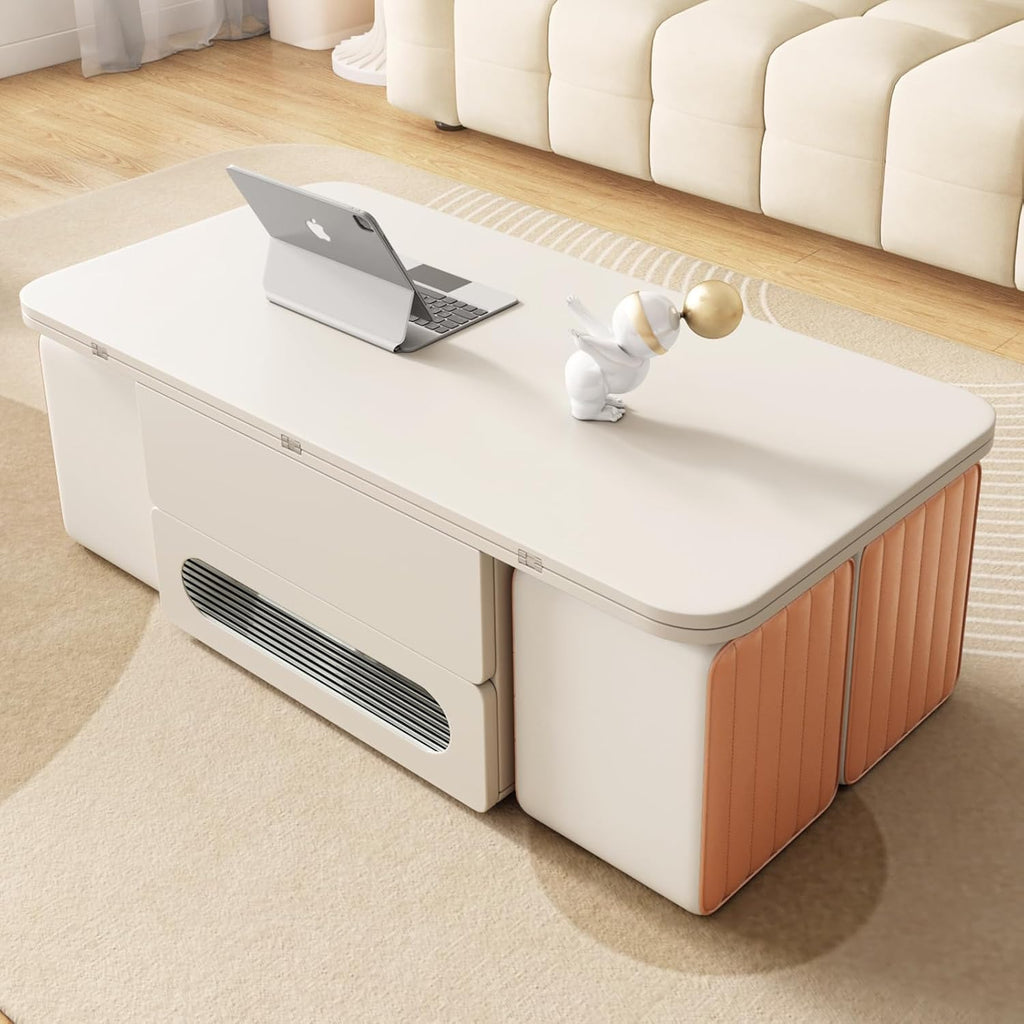 White Lift Top Coffee Table with 4 Stools C42911