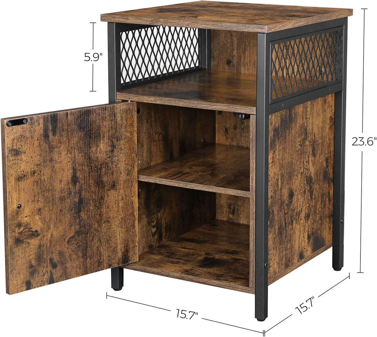 Rustic Brown and Black Nightstand with Open Shelf and Storage Cabinet M39824