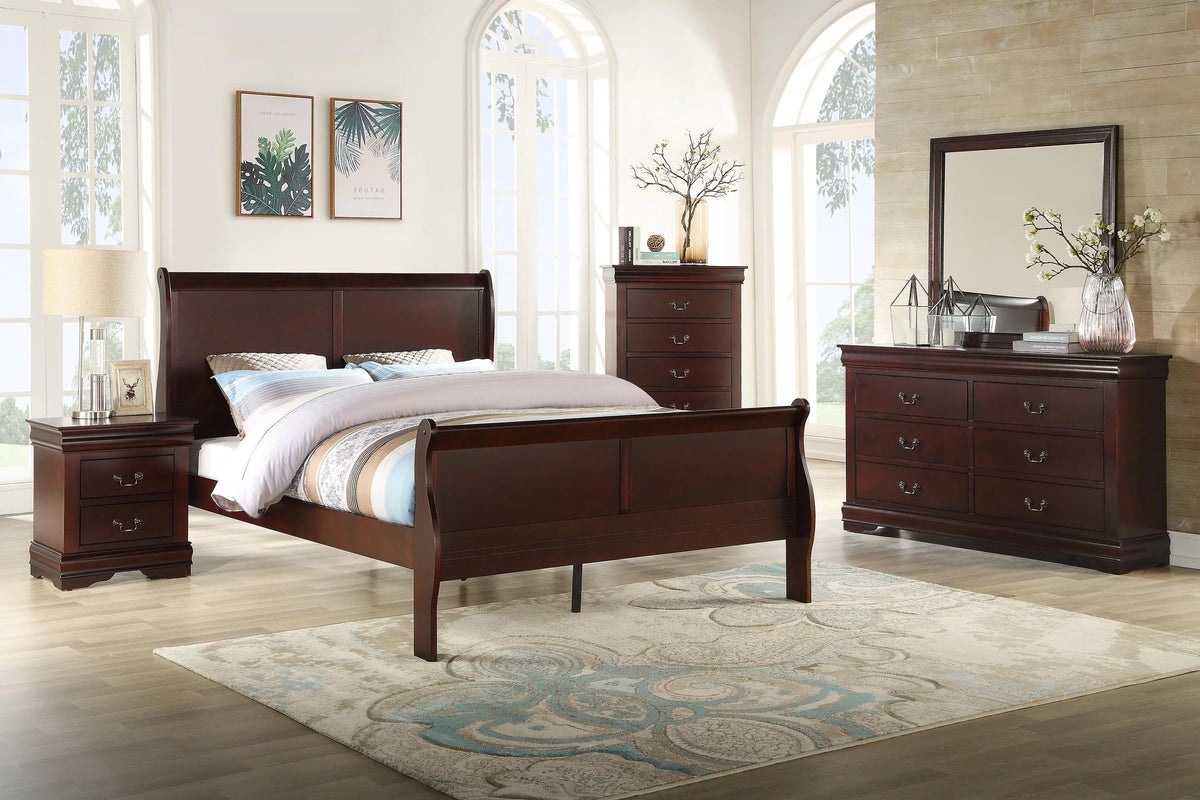 4pc Twin Size Wood Bed Set Dresser Mirror Nightstand Cherry Finish I335