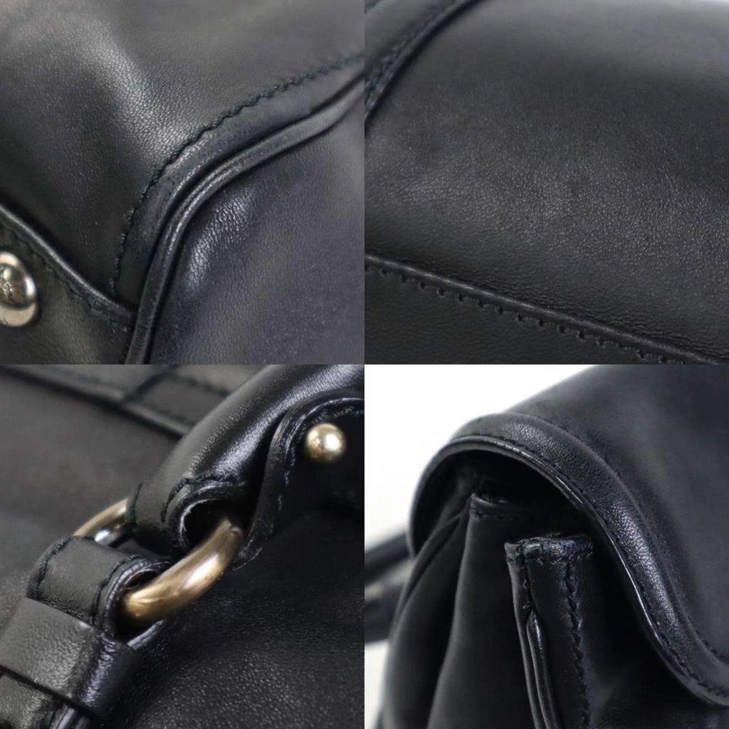Pre-Owned Black Leather Handbag X763