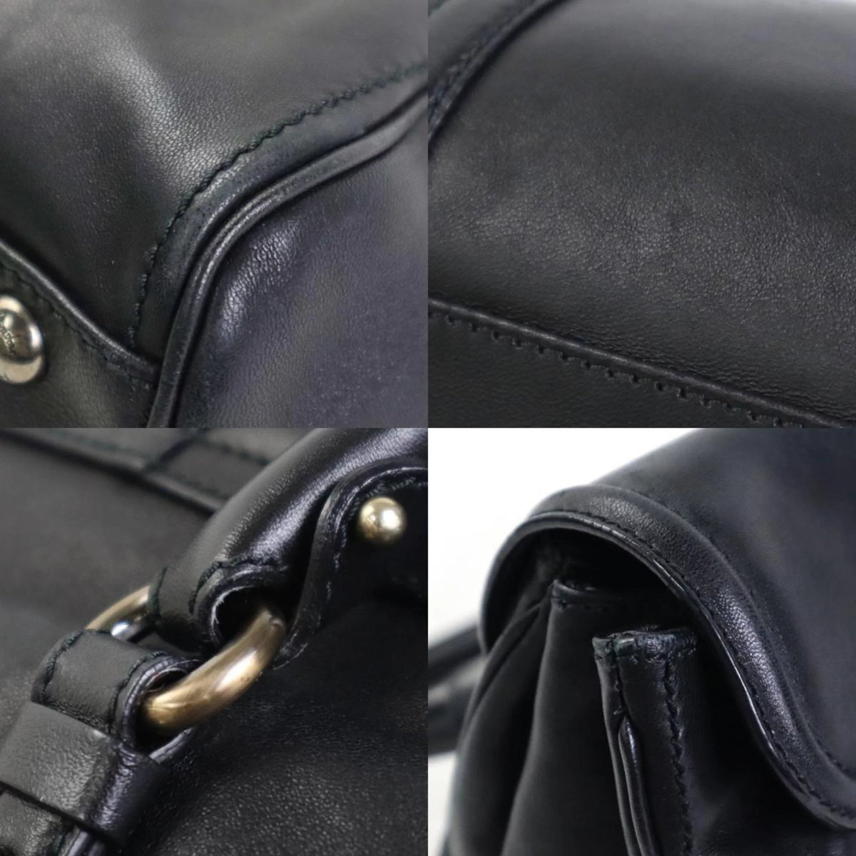 Pre-Owned Black Leather Handbag X763