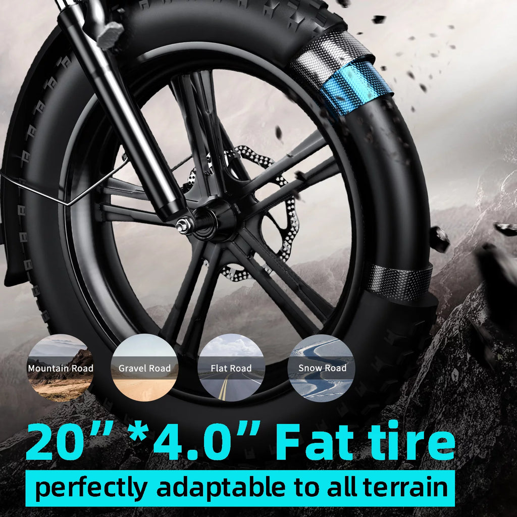 20 Fat Tire Folding Electric Bicycle 750W Motor 48V 20Ah Battery Black W834496