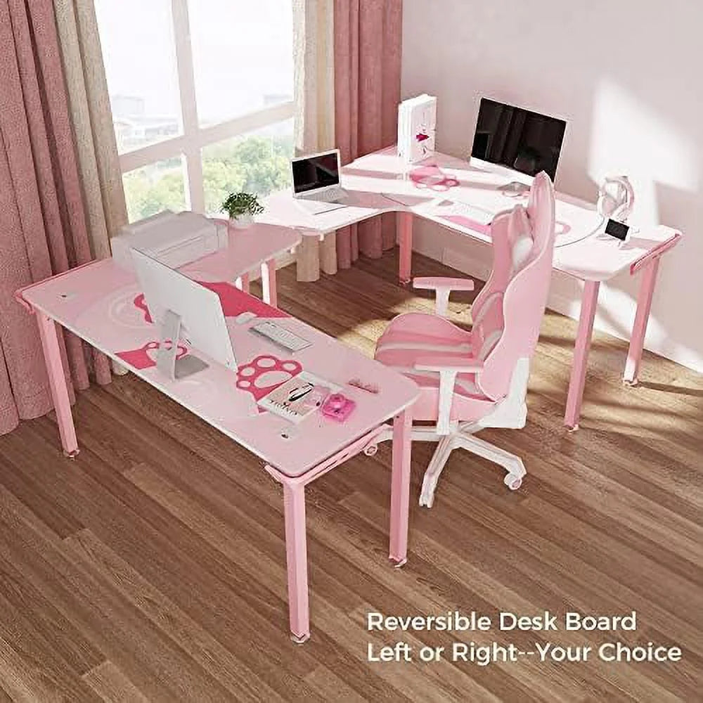 61 Inch L Shaped Pink Gaming Desk with Mousepad P960
