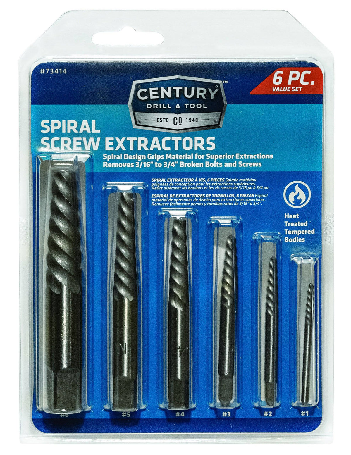 6 PC Spiral Flute Screw Extractor Set O5506