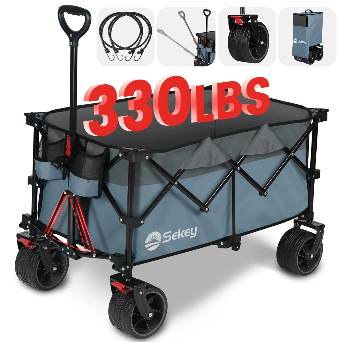 200L Heavy Duty Foldable Wagon with All-Terrain Wheels, Black G6496