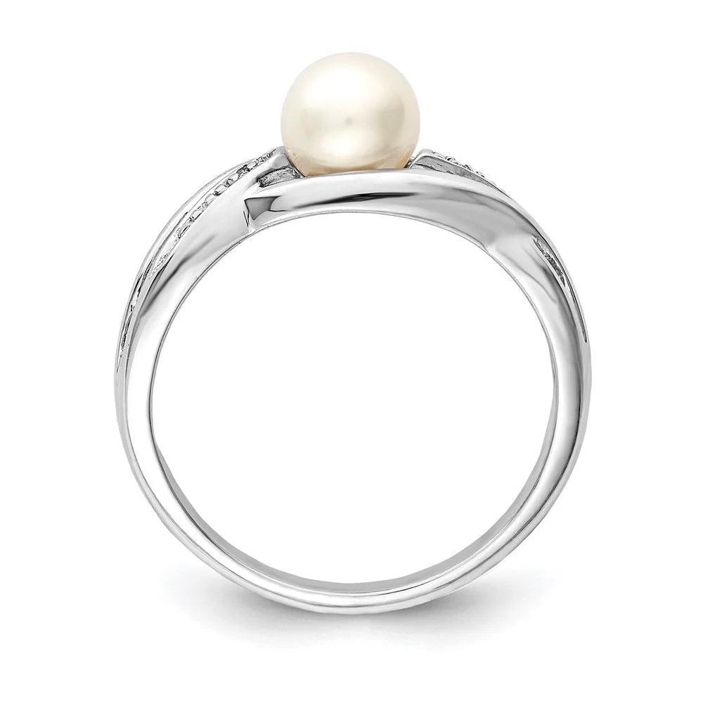 925 Sterling Silver Diamond and Pearl Ring Size 7 V843861