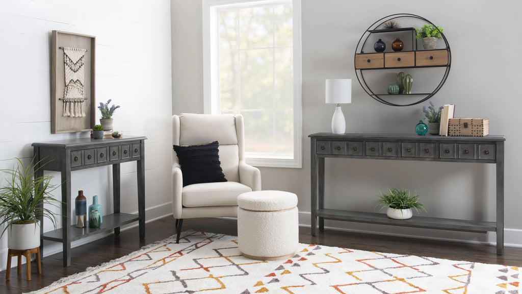Gray 4-Drawer Console Table with Shelf I47165