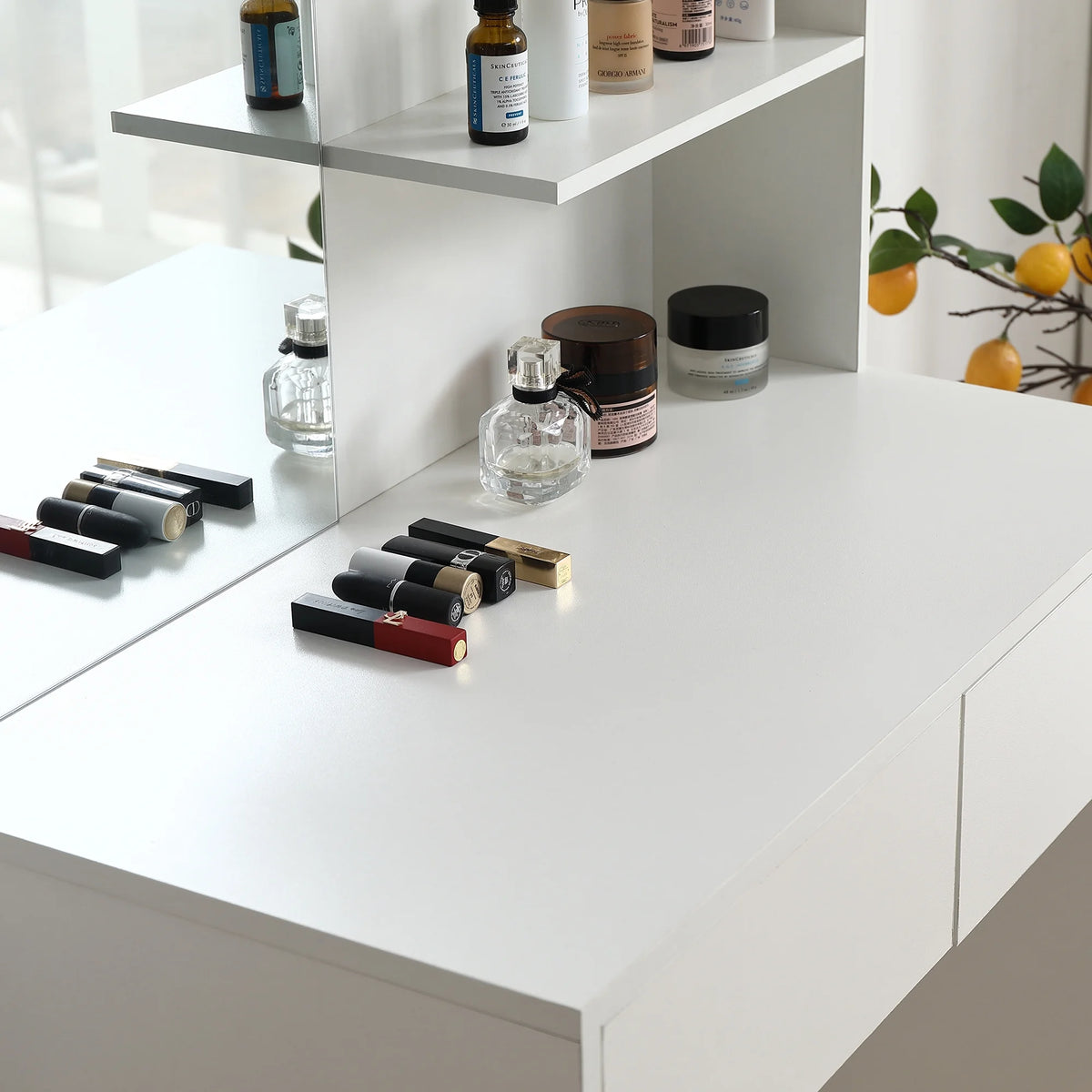 White Vanity Desk with Adjustable Lighting B71448