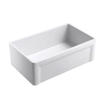 White 30 inch Farmhouse Fireclay Kitchen Sink with Grid and Strainer S6845