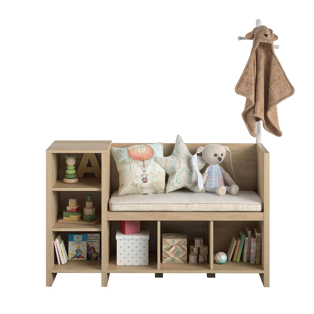 Blonde Oak Storage Bench and Coat Rack V762