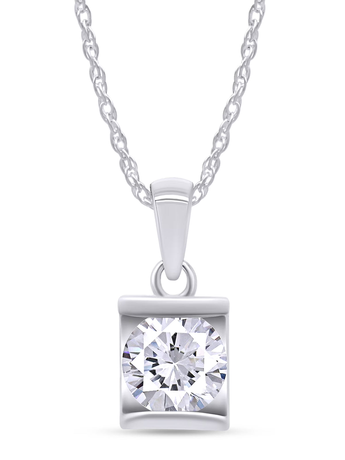 14K Solid White Gold 1ct Lab Created Moissanite Solitaire Pendant Necklace A3327