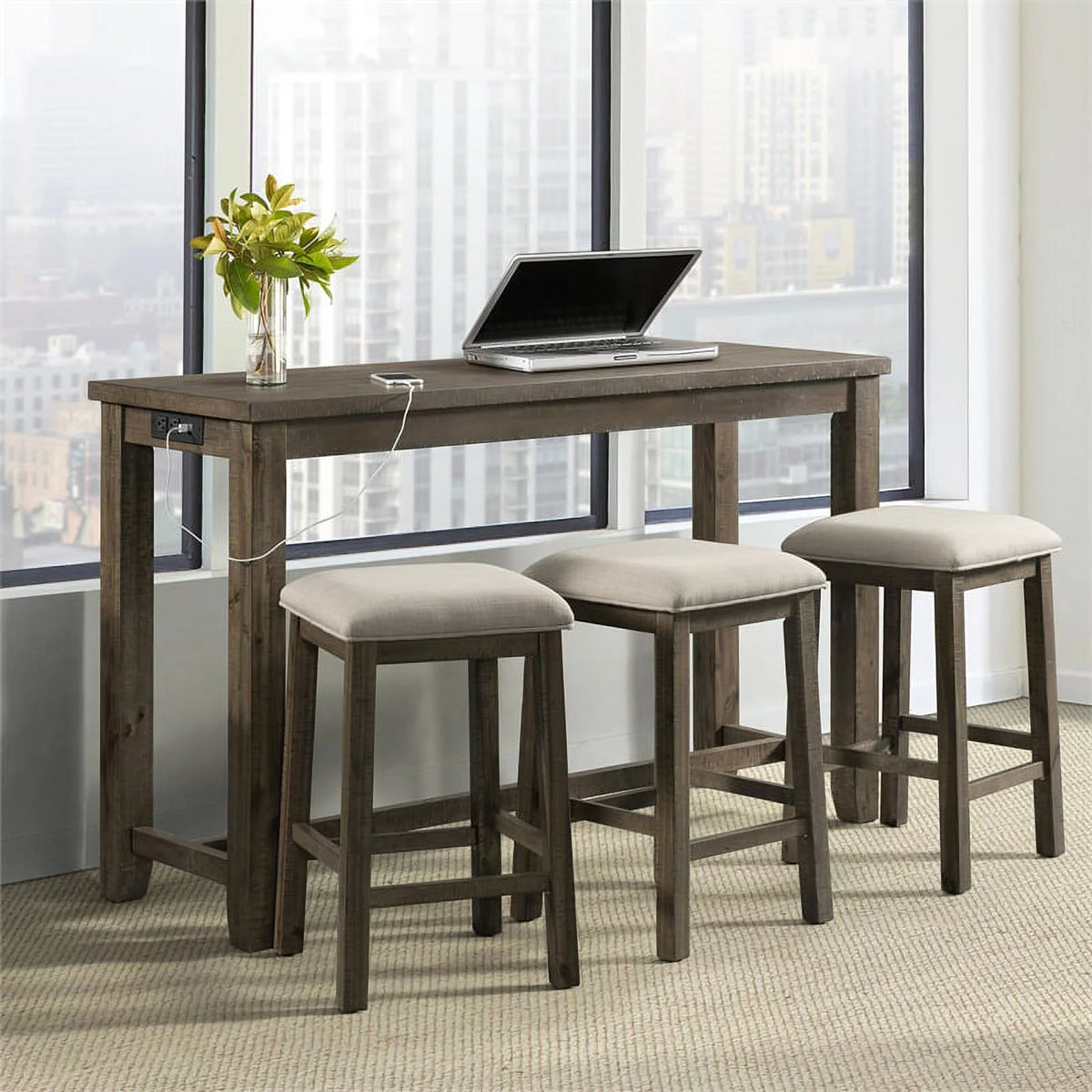 Wood Gray Bar Table Set T930