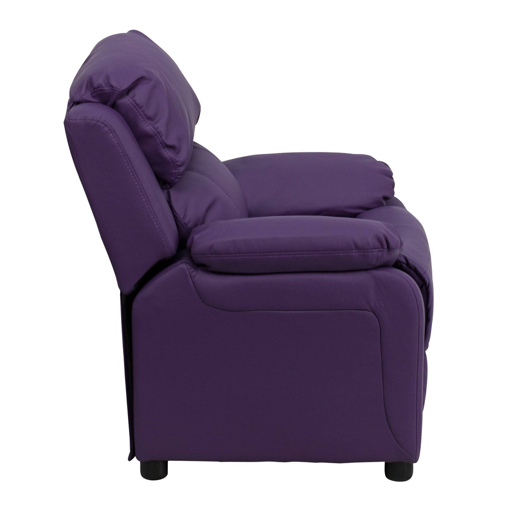 Purple Vinyl Kids Recliner with Storage Arms E381
