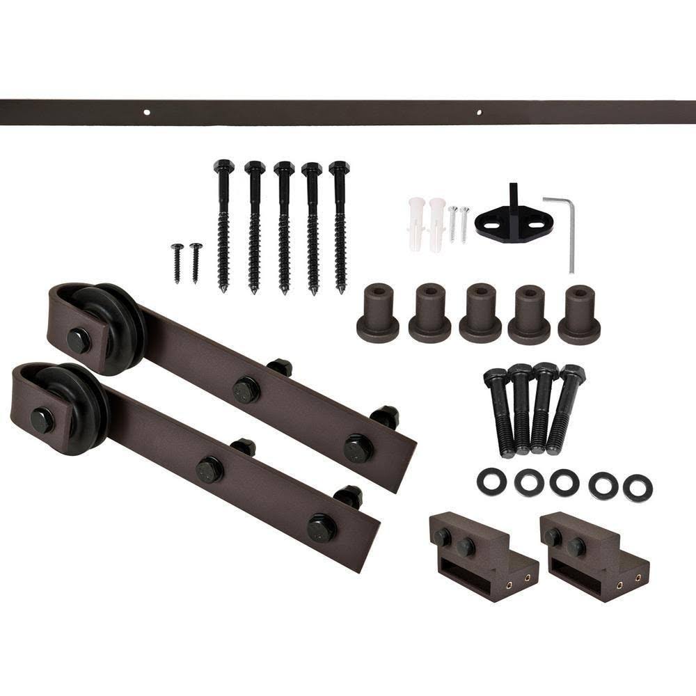 Red Walnut Stained Solid Pine Wood Interior Sliding Barn Door with Hardware Kit H486460
