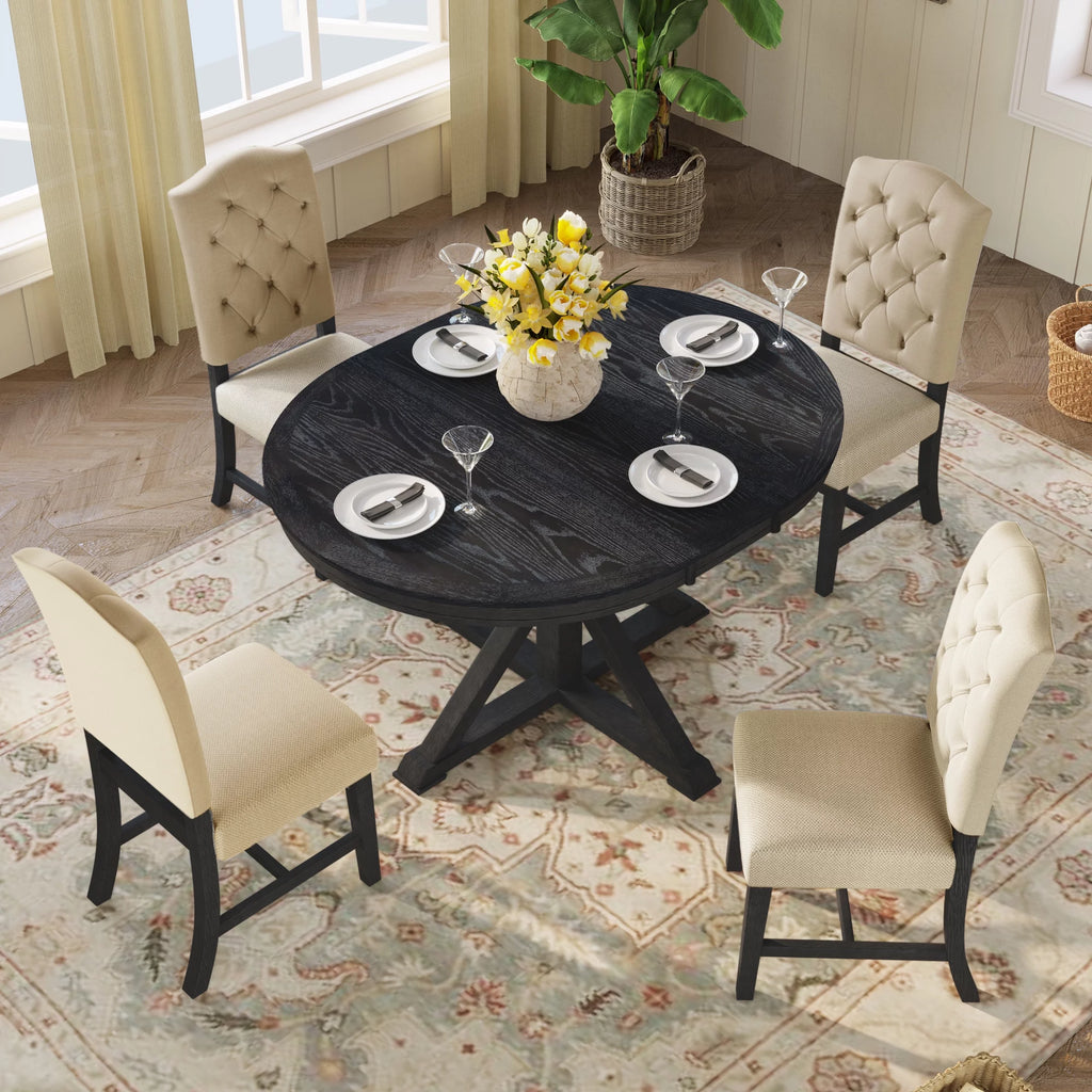 Extendable Dining Table Set with 4 Upholstered Chairs S782